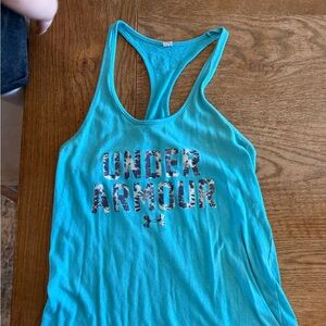 Under Armour Bright Teal Racerback Tank with Patterned Logo